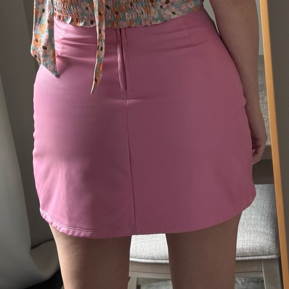 Pink Faux Leather Stretchy Mini Skirt - Picture 2 of 13
